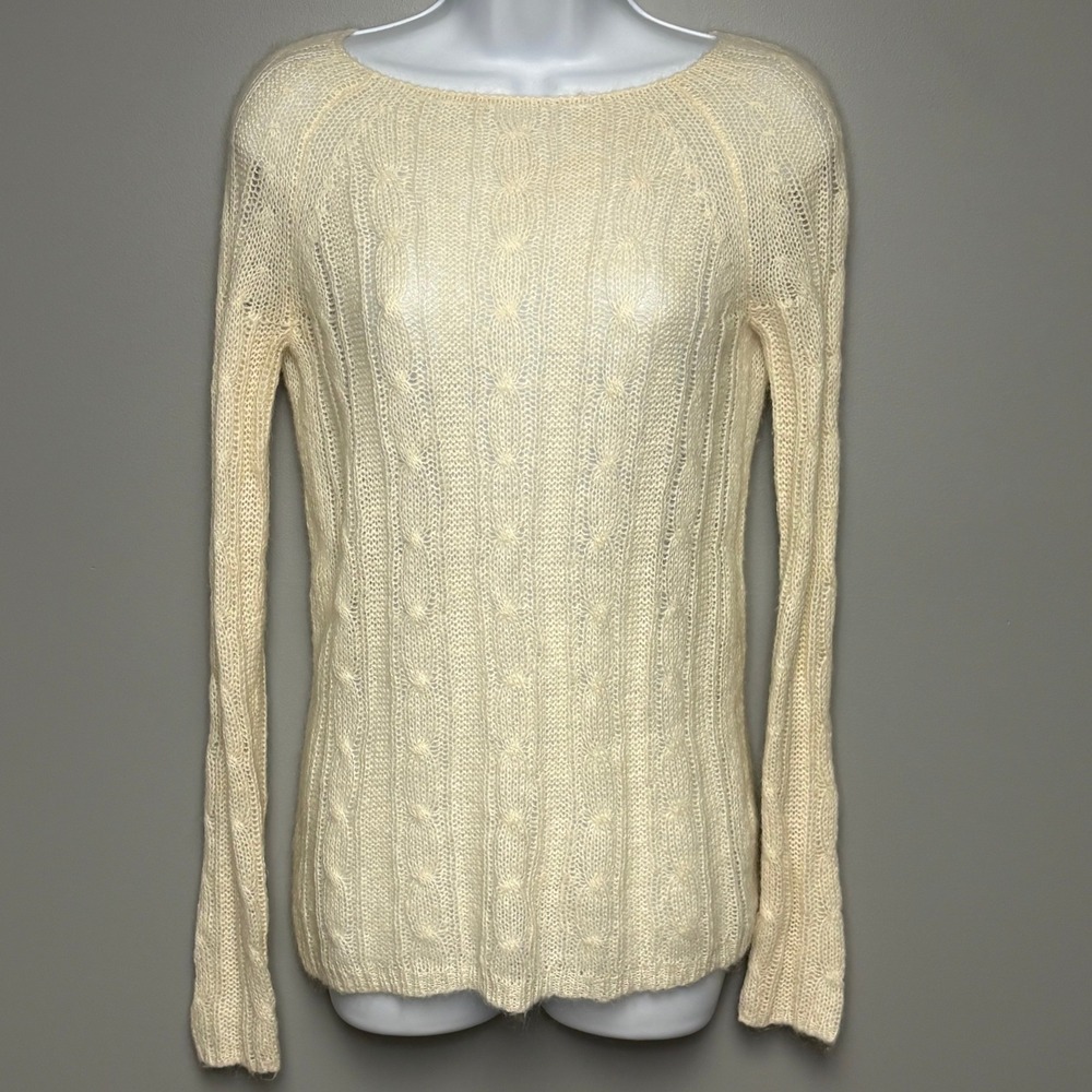 J. Crew Ivory Cableknit Lightweight Wool Alpaca Feminine Cozy Sweater Womens S